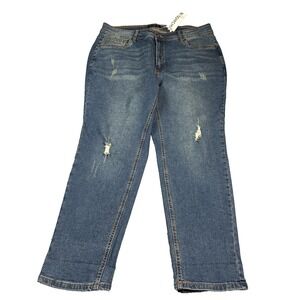 NWT Bloomchic Women's Plus Size Denim Jeans 18 High Rise Distressed Roll Hem Zip